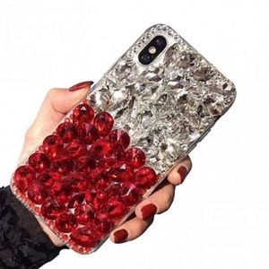 iPhone 7/8 Red and Clear Bling Rhinestone Phone Case w/ Screen Protector